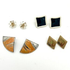 Vintage Statement Earrings‎ Lot Crystal Flower Square Fan Design Stud Earrings